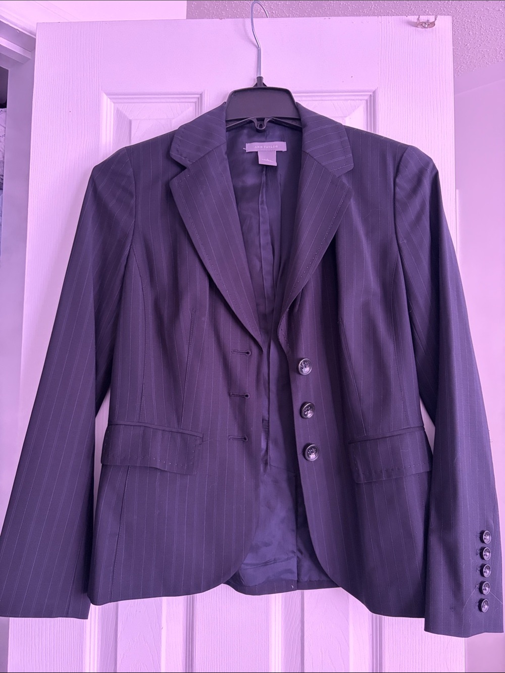 Ann Taylor Women's Pinstripe Blazer in Black
